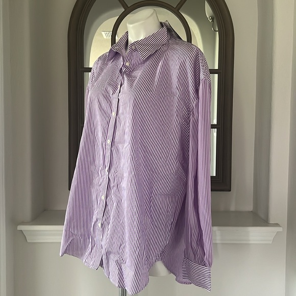 Lauren Ralph Striped Broadcloth Shirt in Lavender, Size XL New w/Tag - Picture 9 of 12